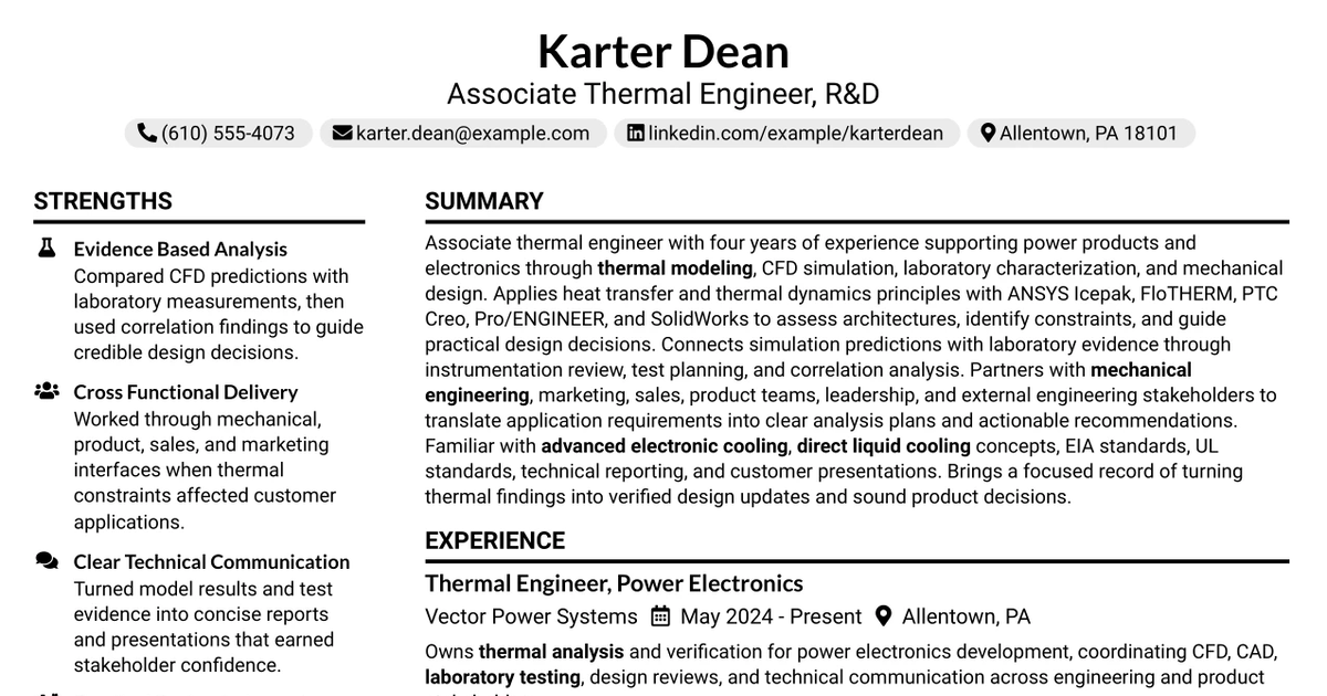 33 Associate Thermal Engineer - R&D Resume Templates with Example 2026 (ATS-Optimized)