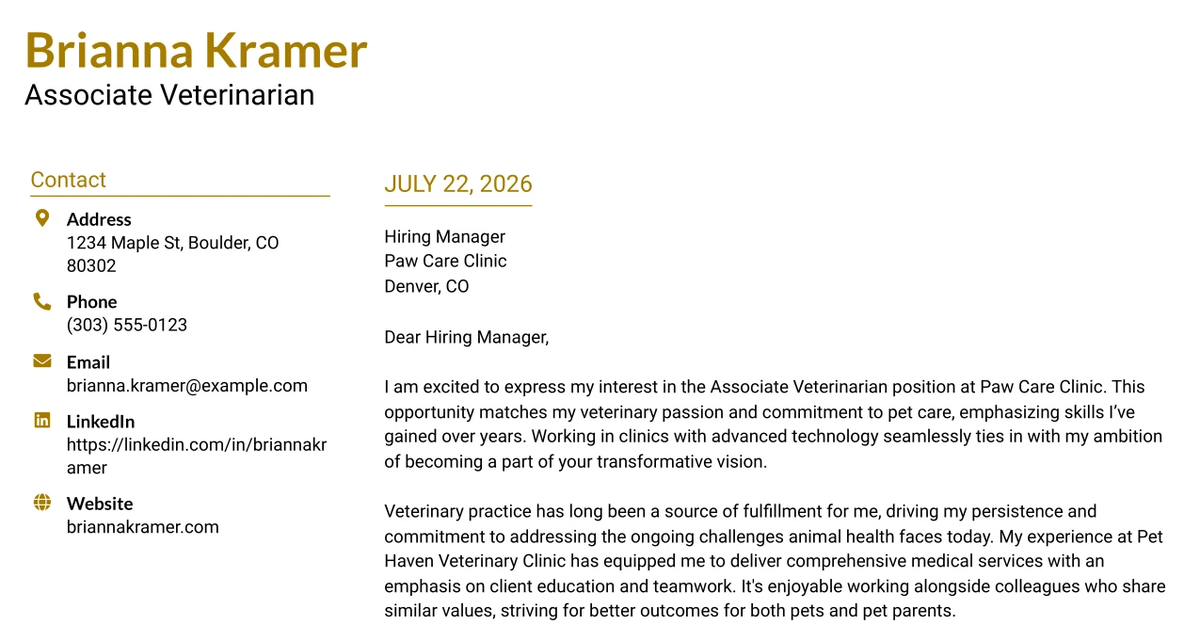 30+ Associate Veterinarian Cover Letter Templates with Example 2026