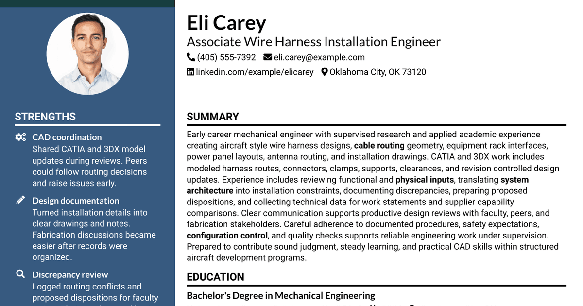 7 Associate Wire Harness Installation Engineer Resume Templates with Example