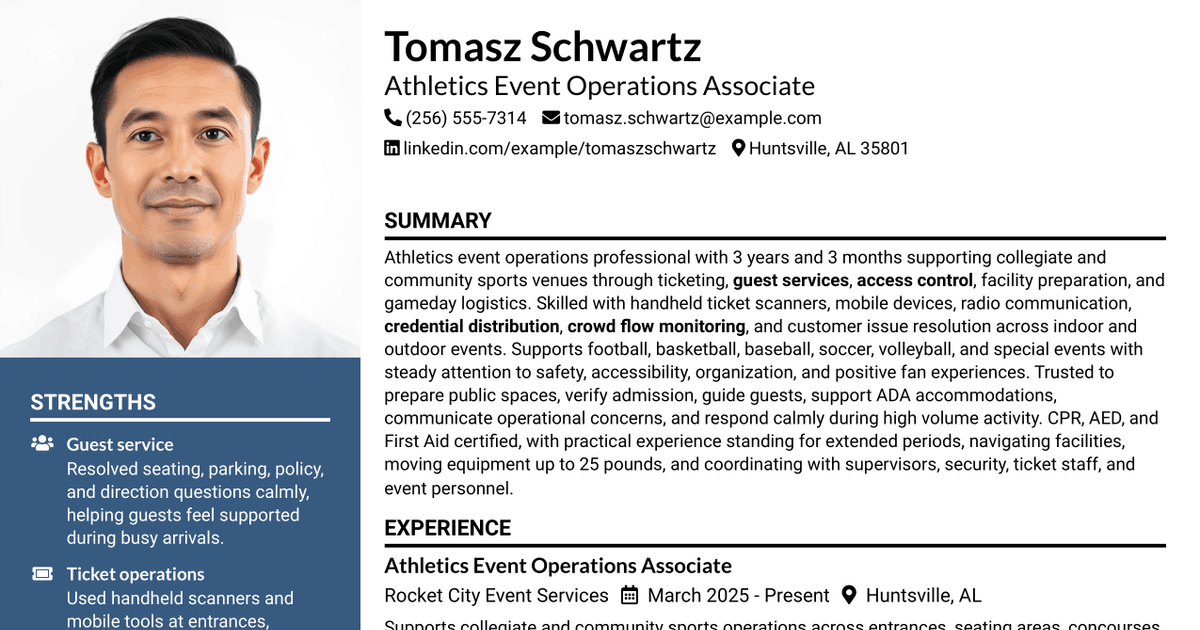 7 Athletics Ticket and Game Operations Assistant Resume Templates with Example
