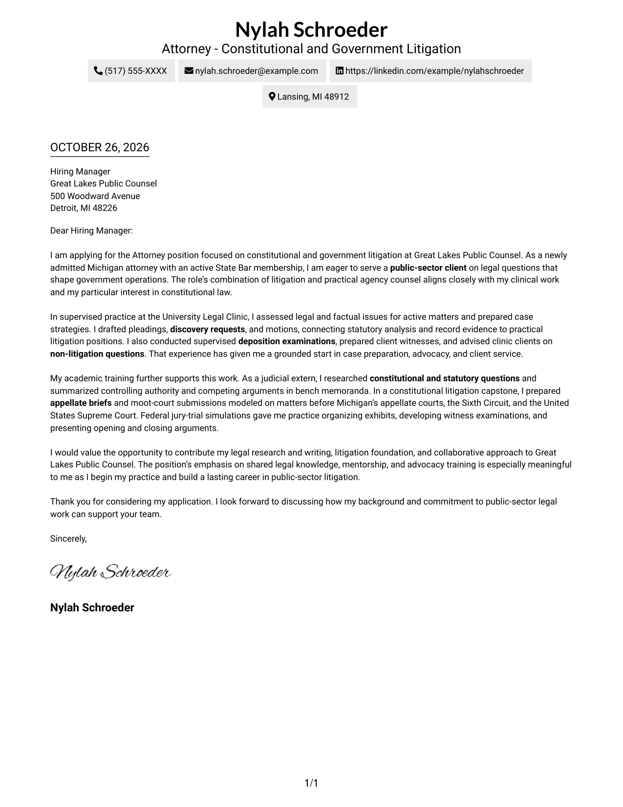 Cover letter example — page 1