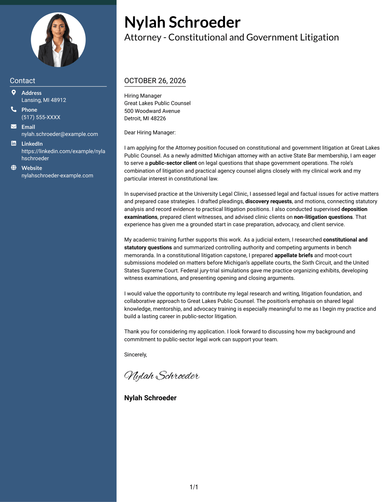Cover letter example — page 1