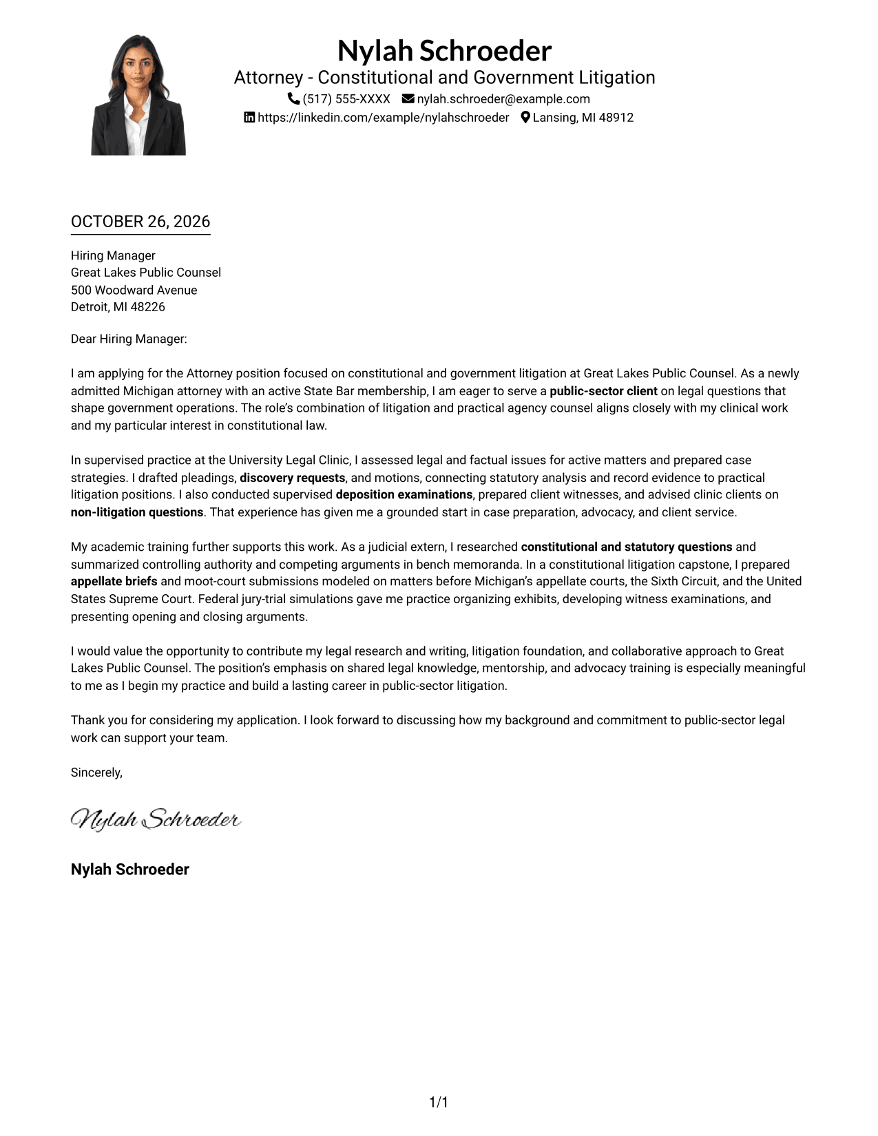 Cover letter example — page 1