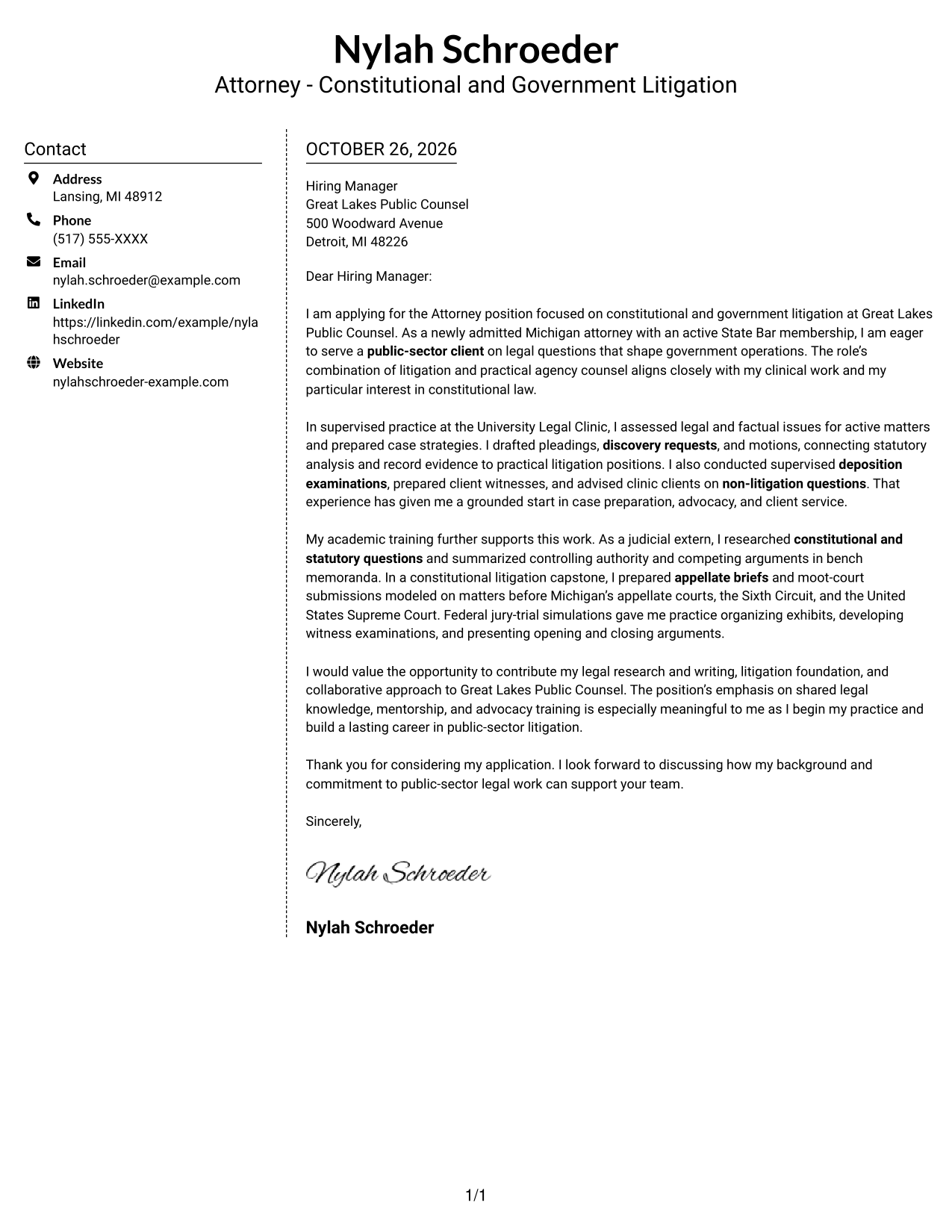 Cover letter example — page 1