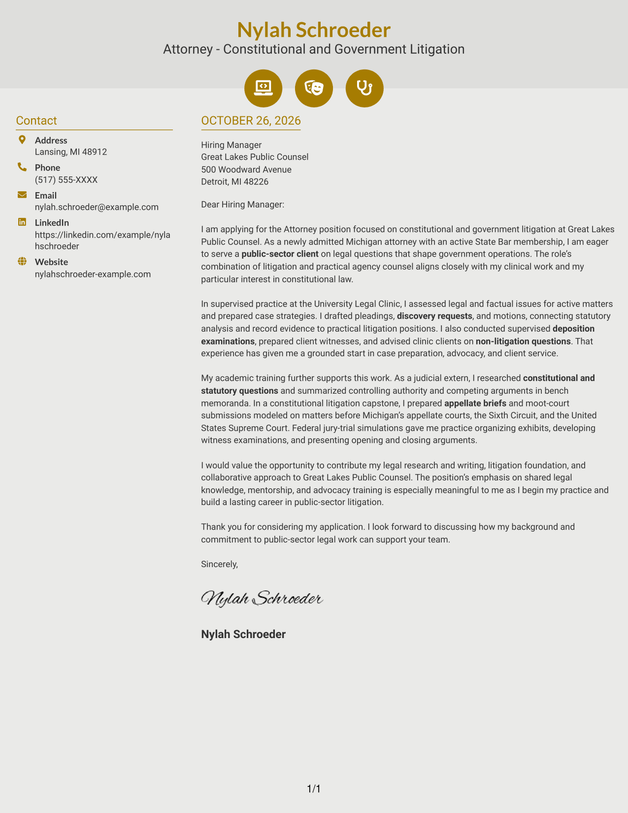 Cover letter example — page 1