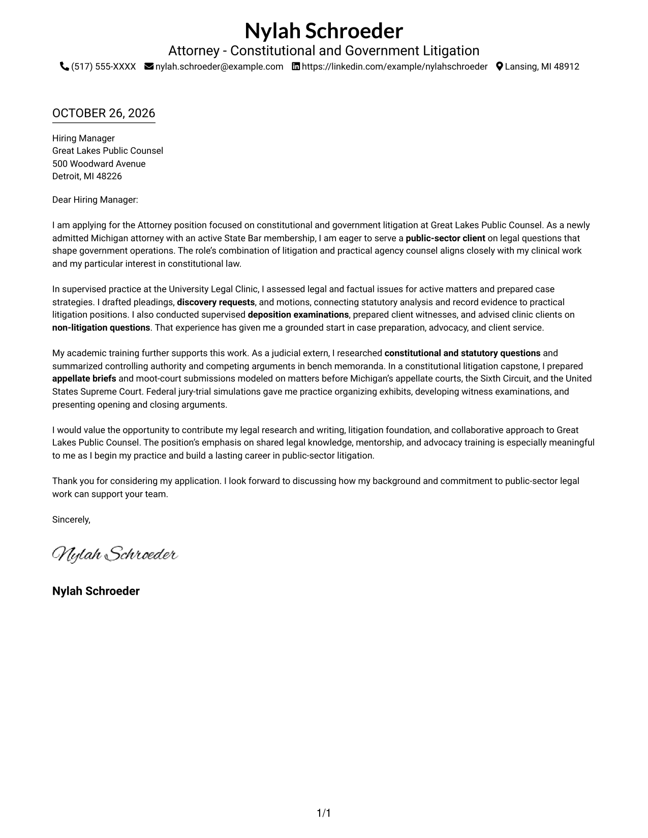 Cover letter example — page 1