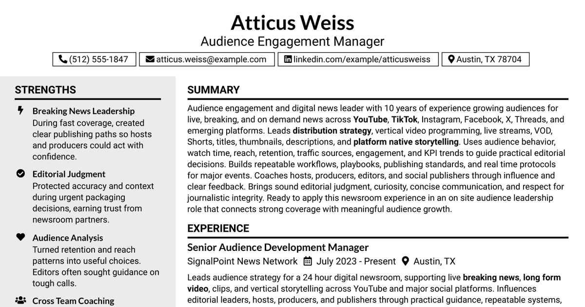 7 Audience Engagement Manager Resume Templates with Example