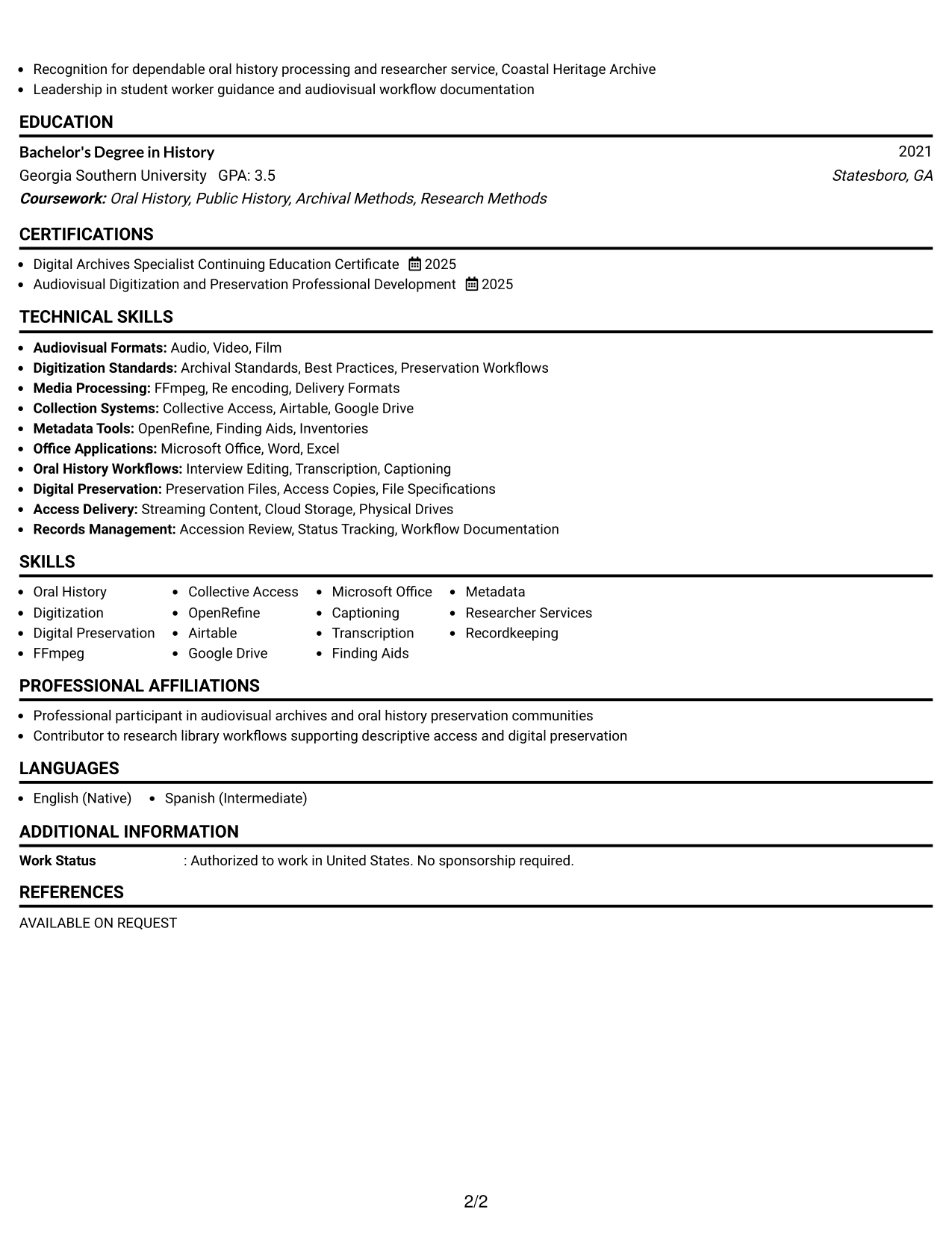 Resume Example Page 2