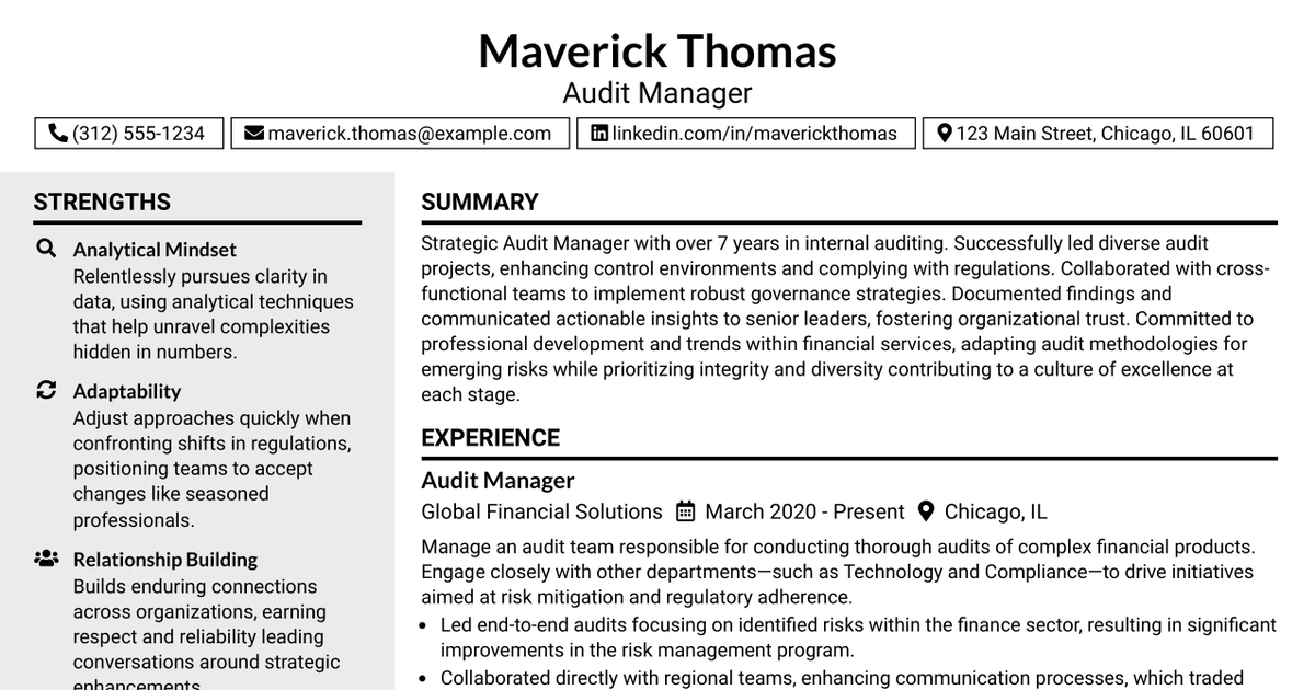 33 Audit Manager Resume Templates with Example 2026 (ATS-Optimized)