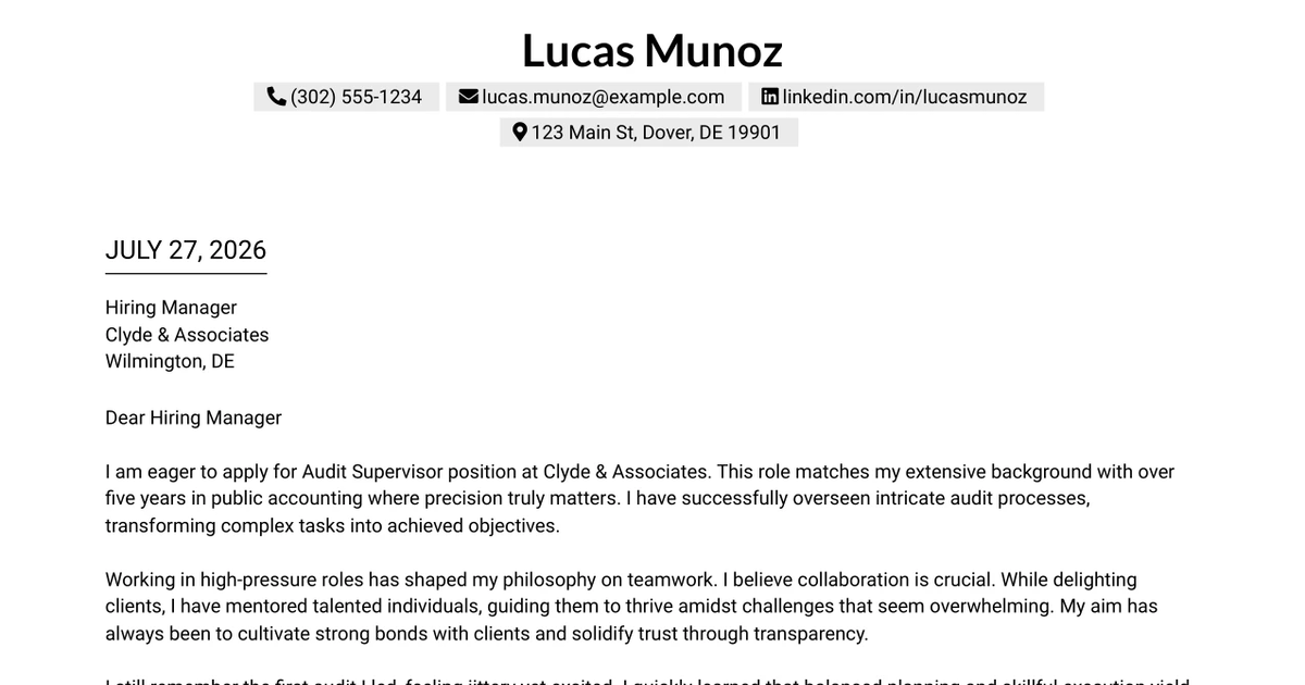 30+ Audit Supervisor Cover Letter Templates with Example 2026