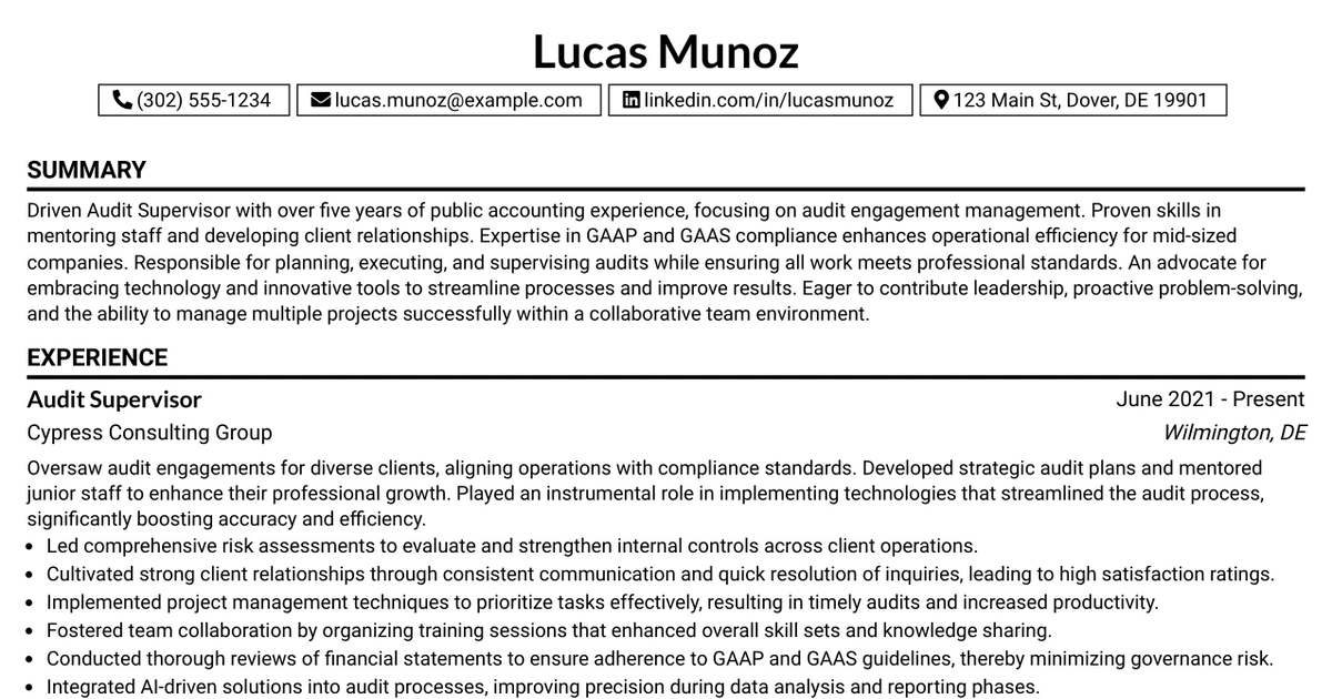 33 Audit Supervisor Resume Templates with Example 2026 (ATS-Optimized)
