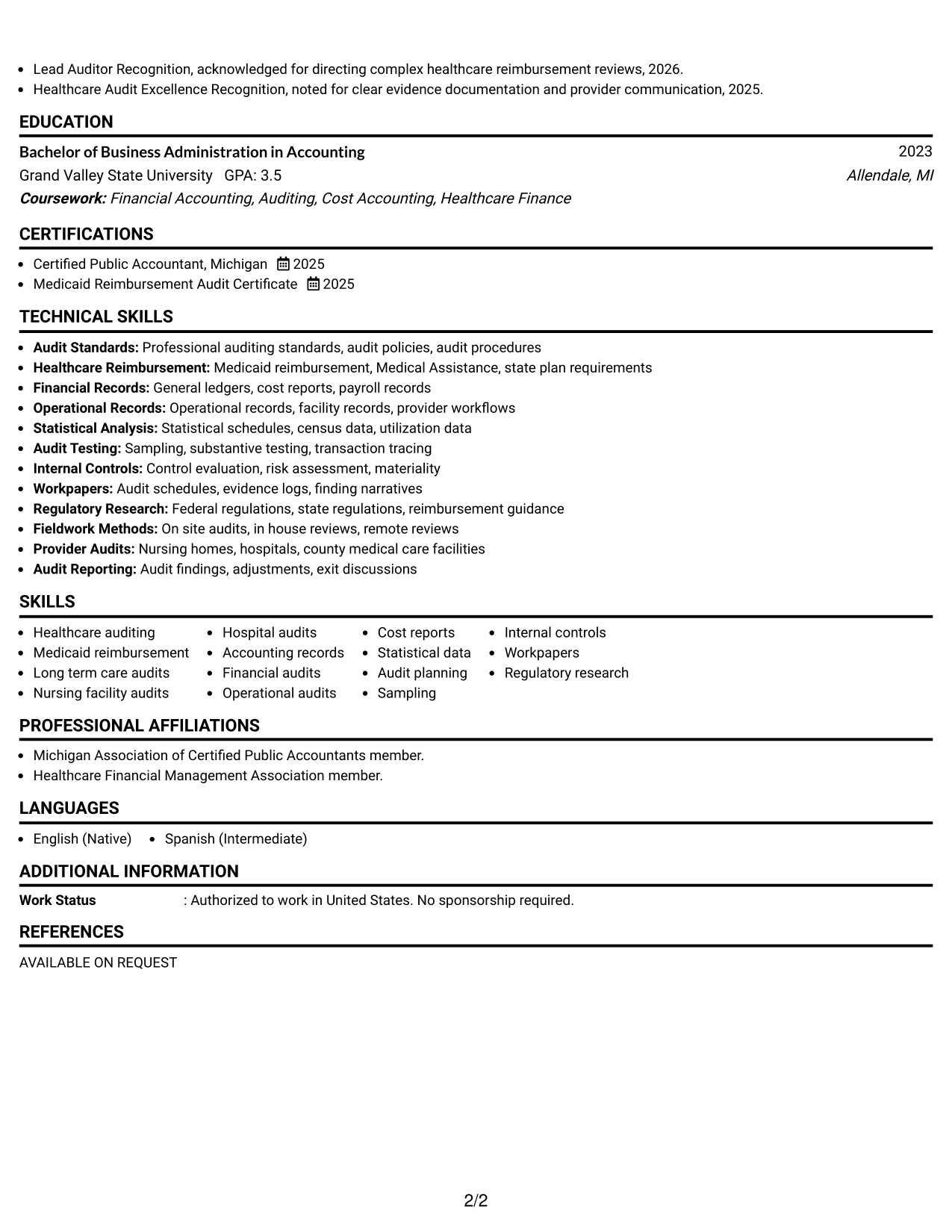 Resume Example Page 2