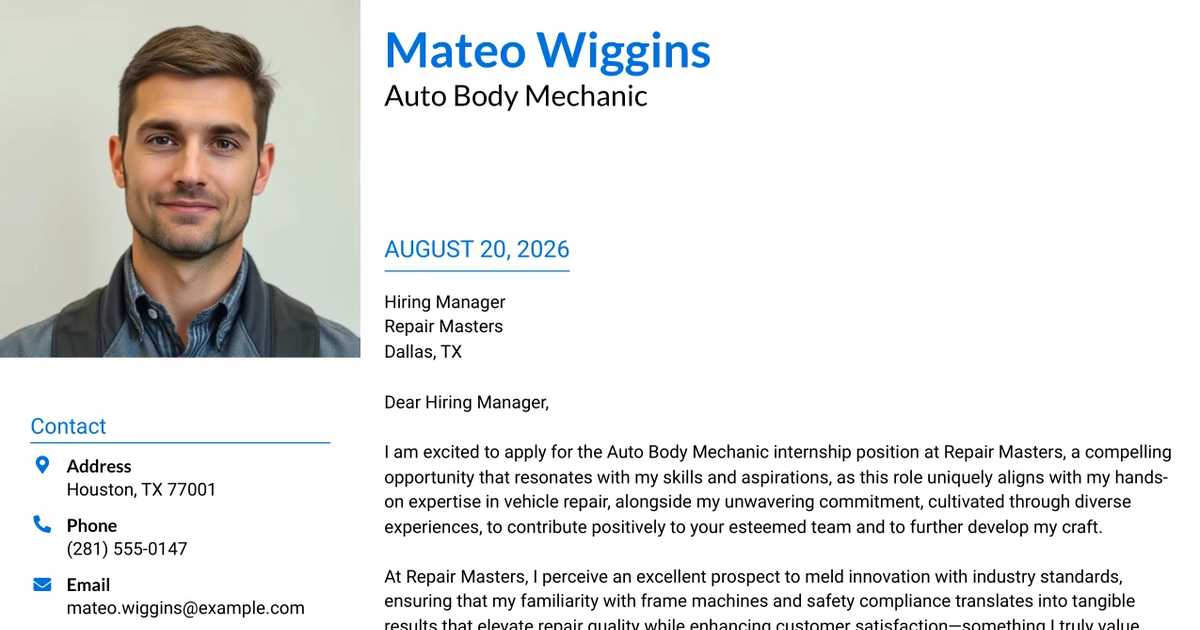 30+ Auto Body Mechanic Cover Letter Templates with Example 2026