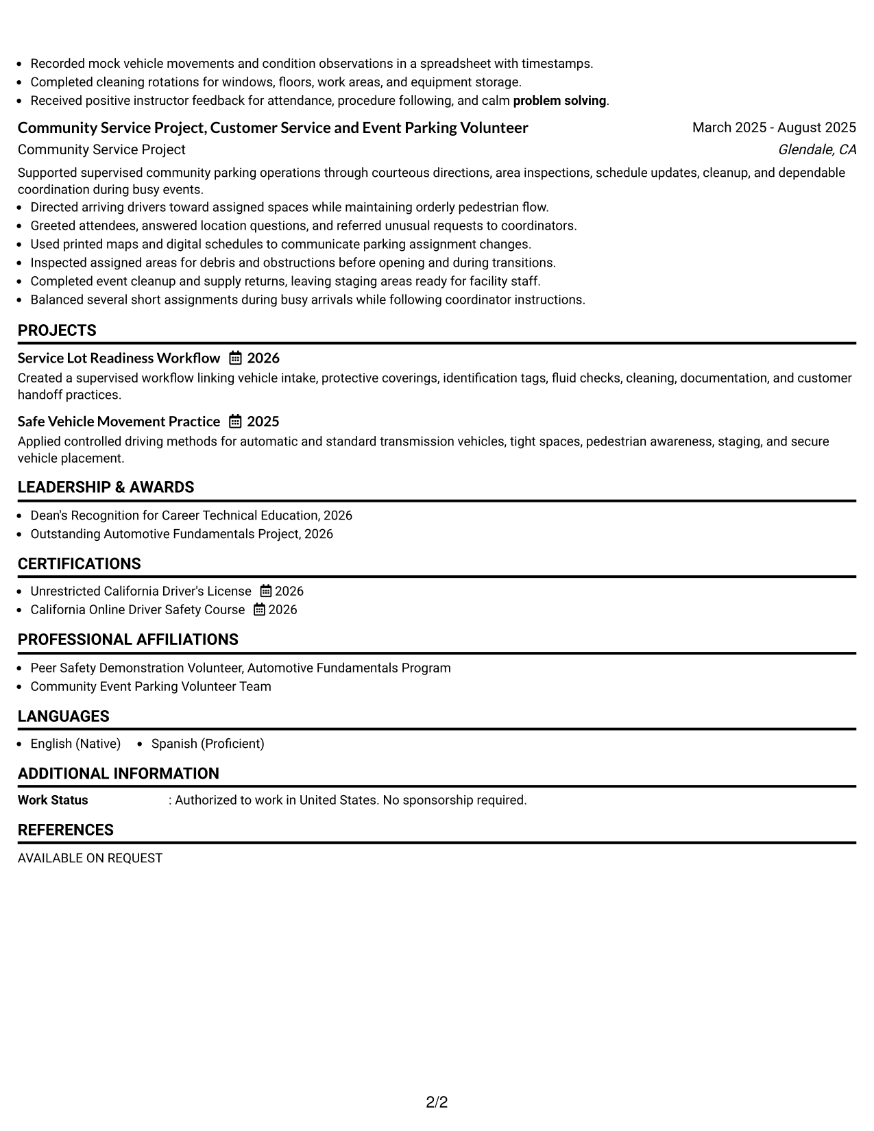 Resume Example Page 2