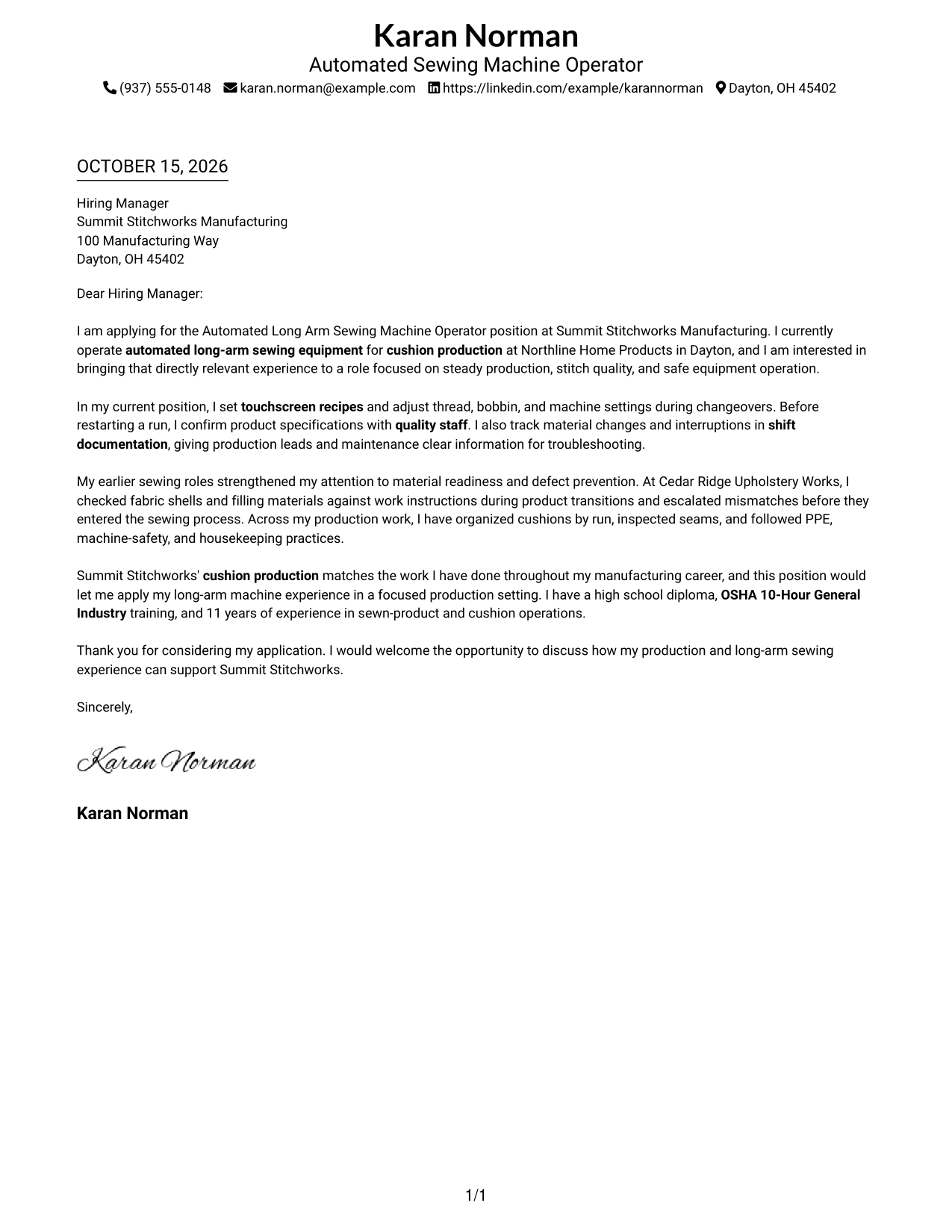 Cover letter example — page 1