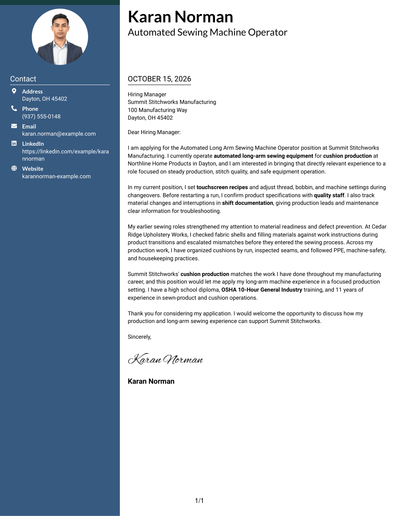 Cover letter example — page 1