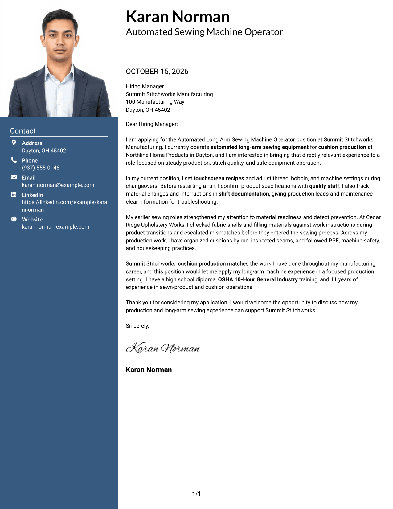 Cover letter example — page 1