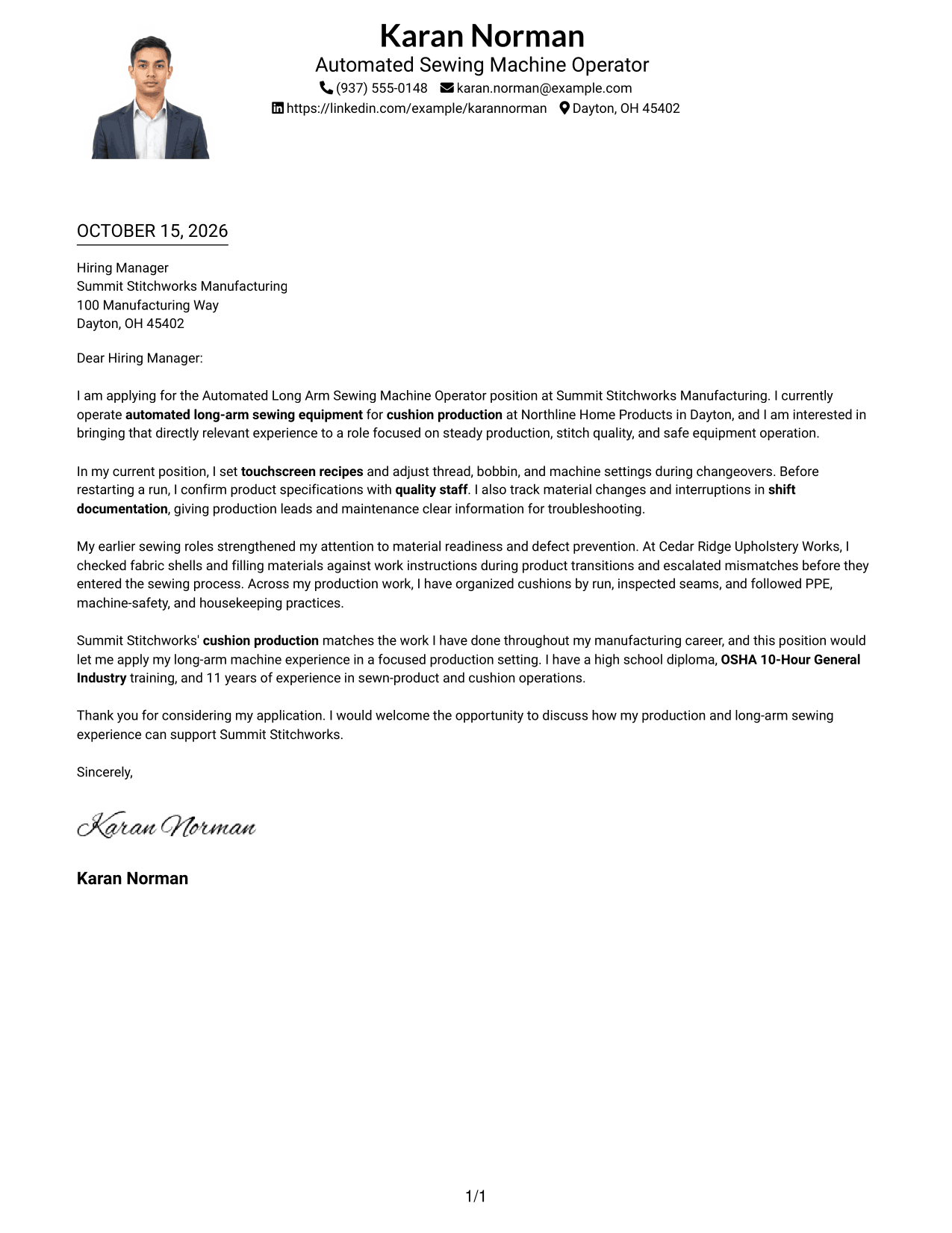 Cover letter example — page 1