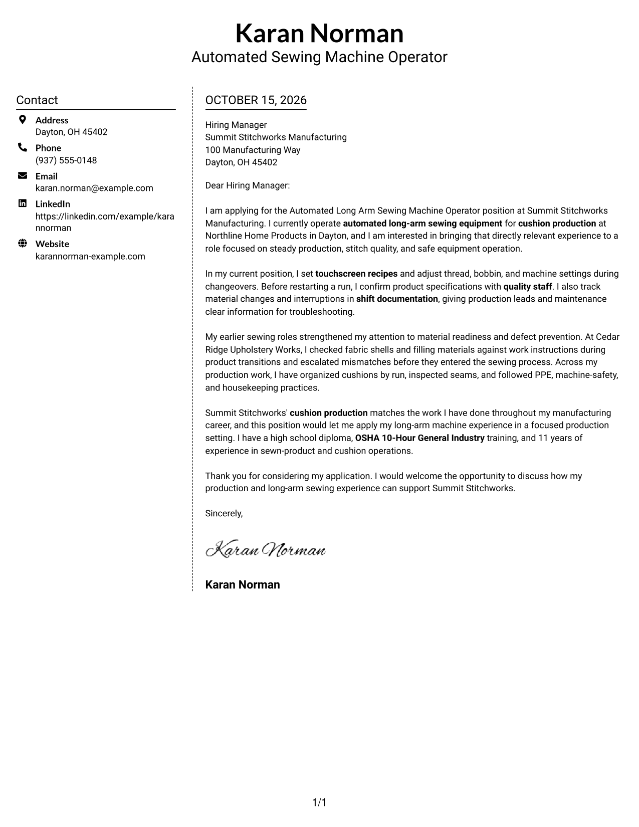Cover letter example — page 1