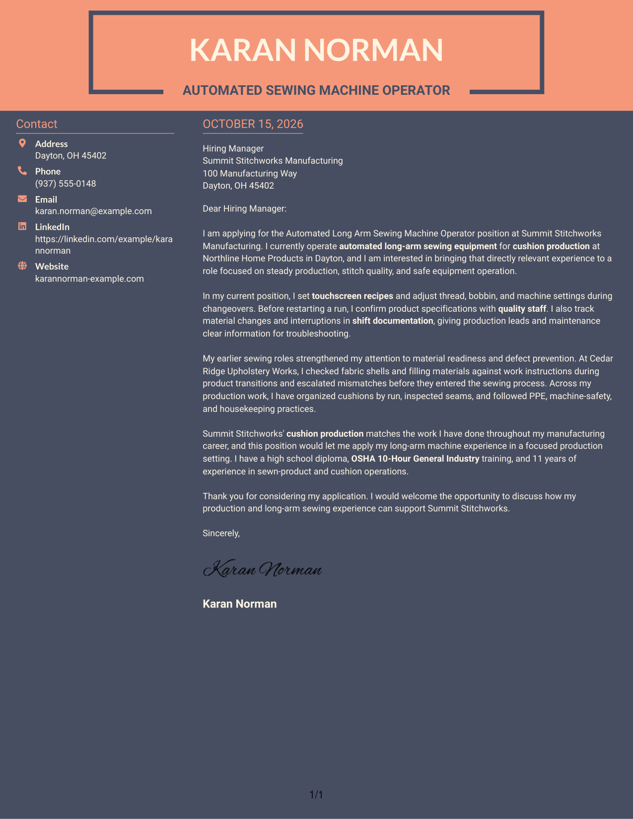 Cover letter example — page 1