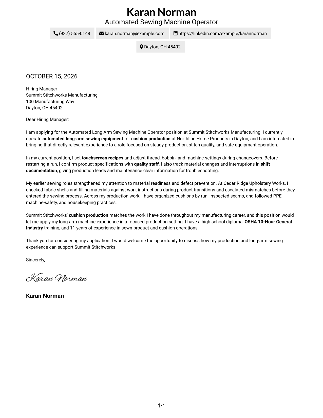 Cover letter example — page 1