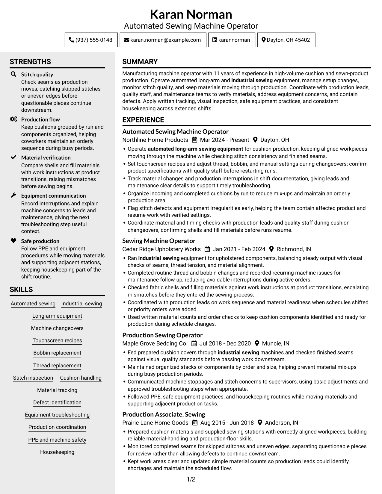 Resume example — page 1