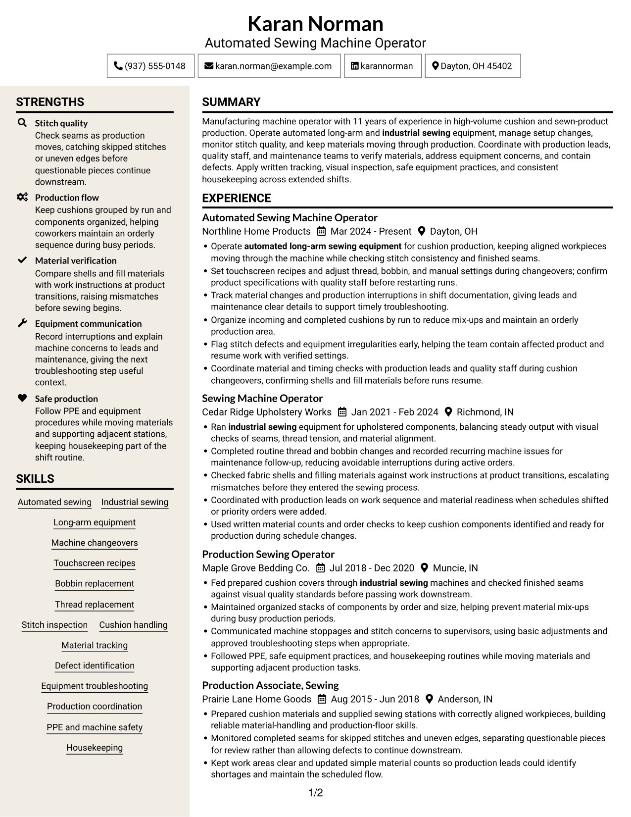 Resume example — page 1