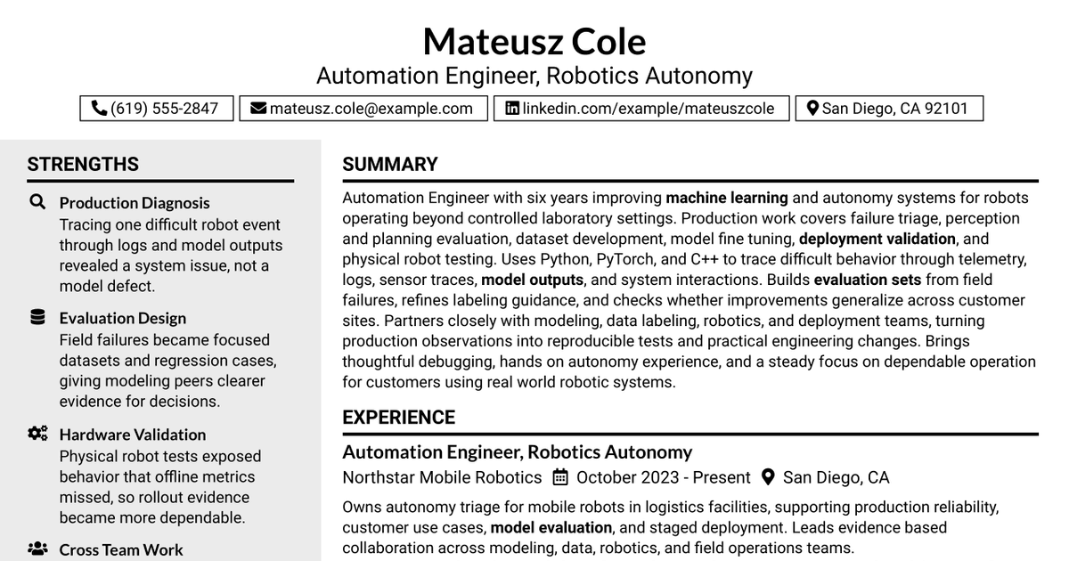 7 Automation Engineer - Robotics Autonomy Resume Templates with Example