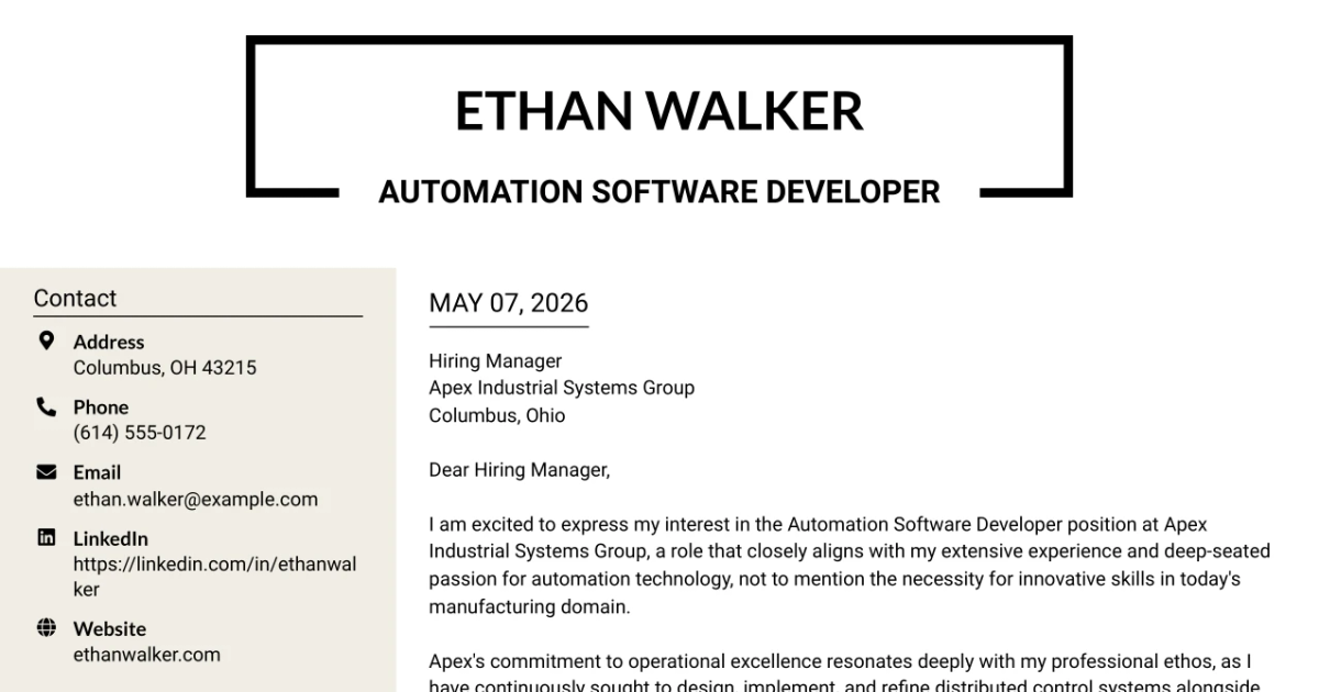 30+ Automation Software Developer DCS Manufacturing Cover Letter Templates with Example 2026