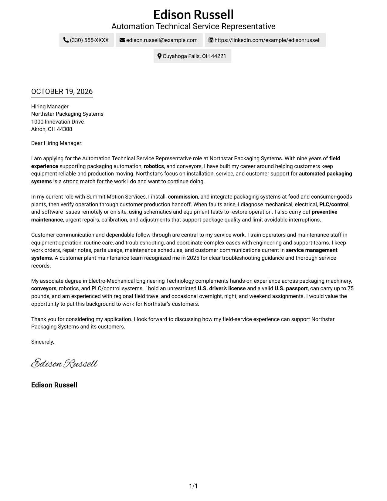 Cover letter example — page 1