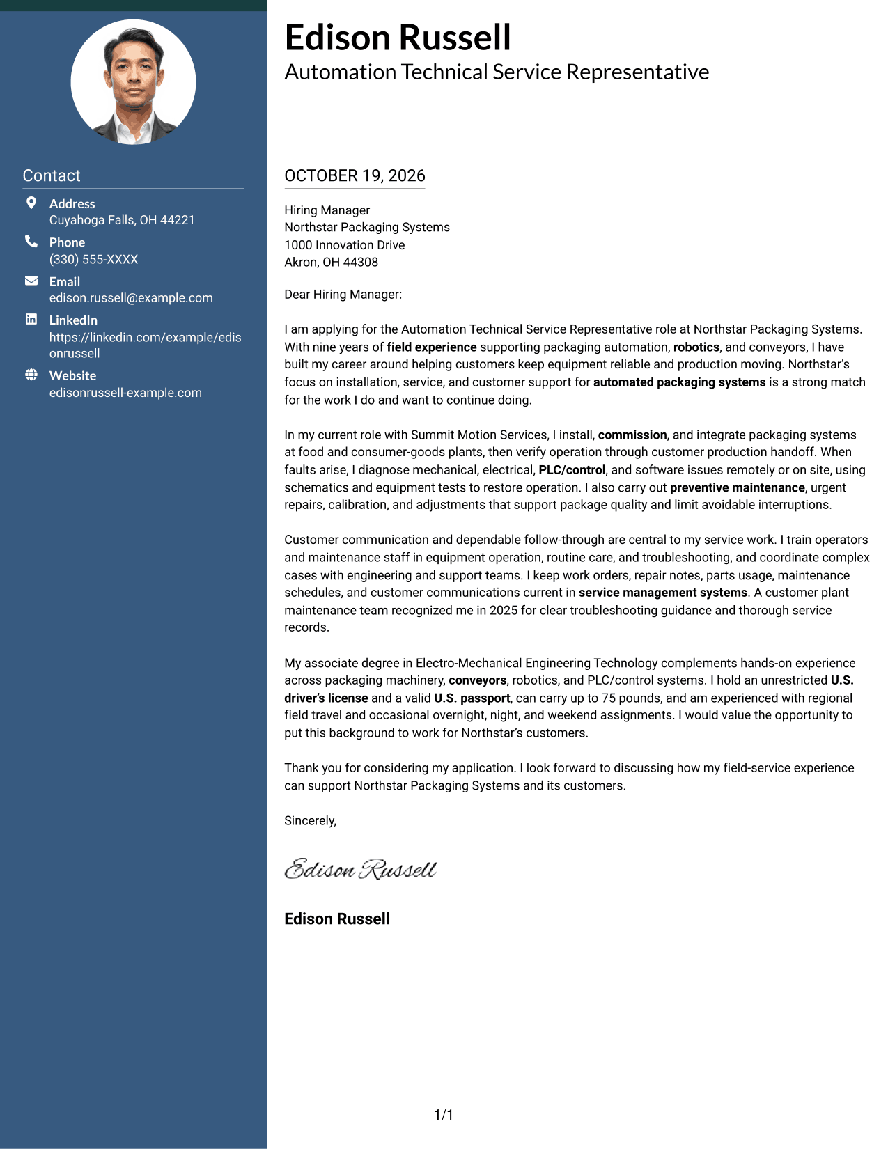 Cover letter example — page 1