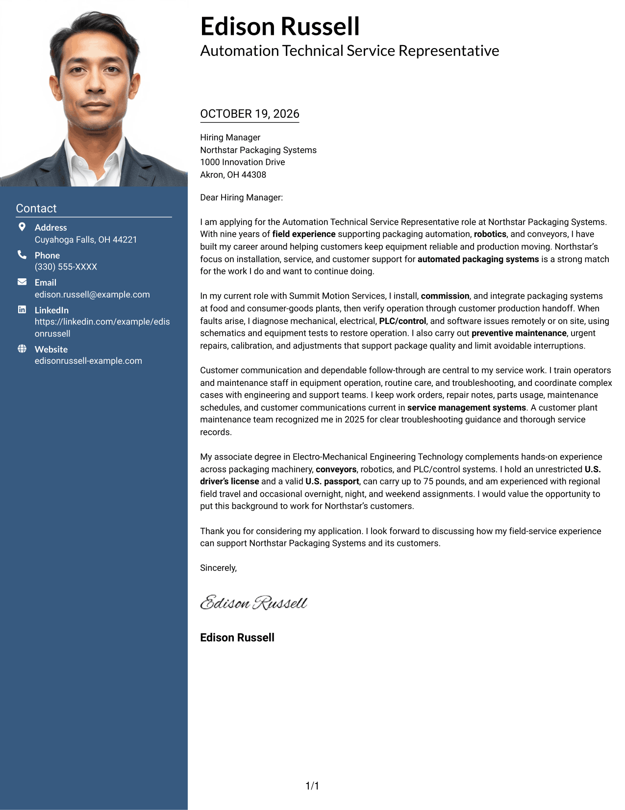 Cover letter example — page 1