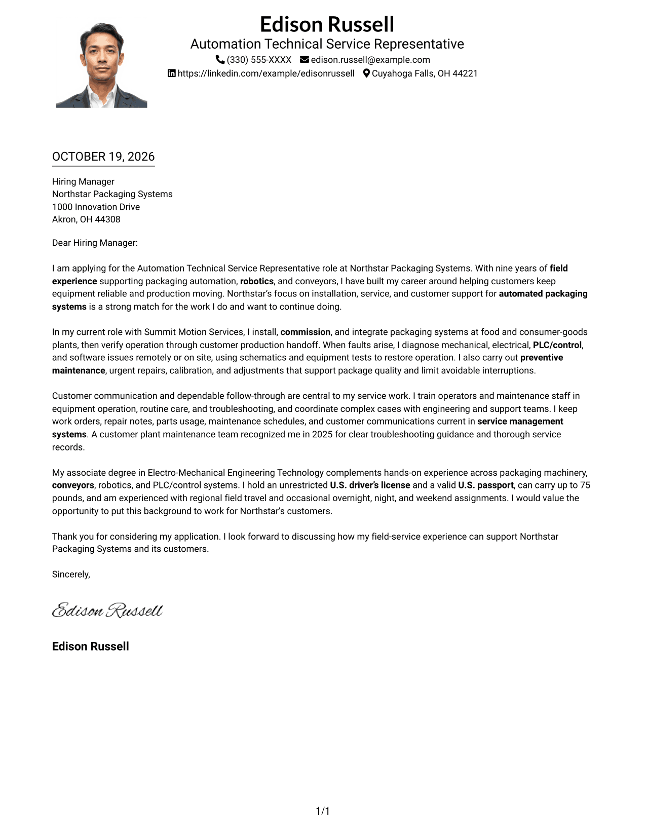 Cover letter example — page 1