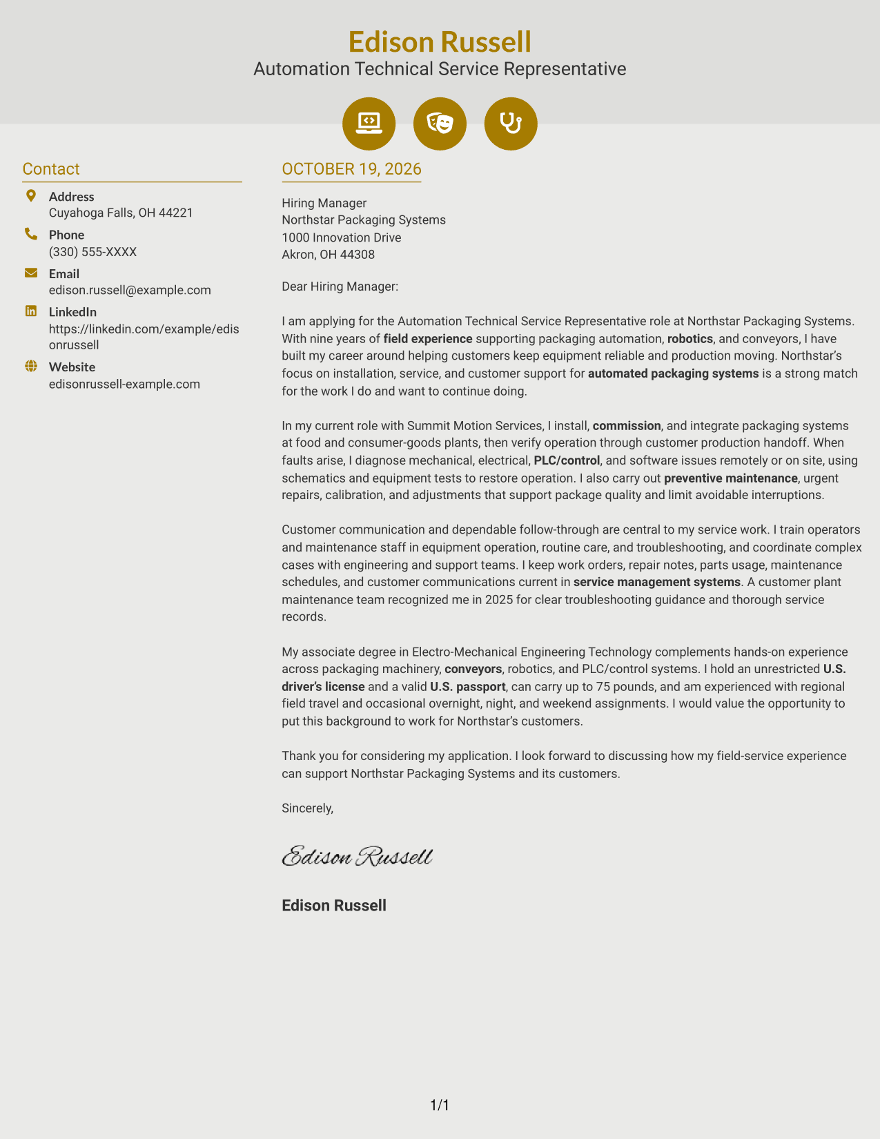 Cover letter example — page 1