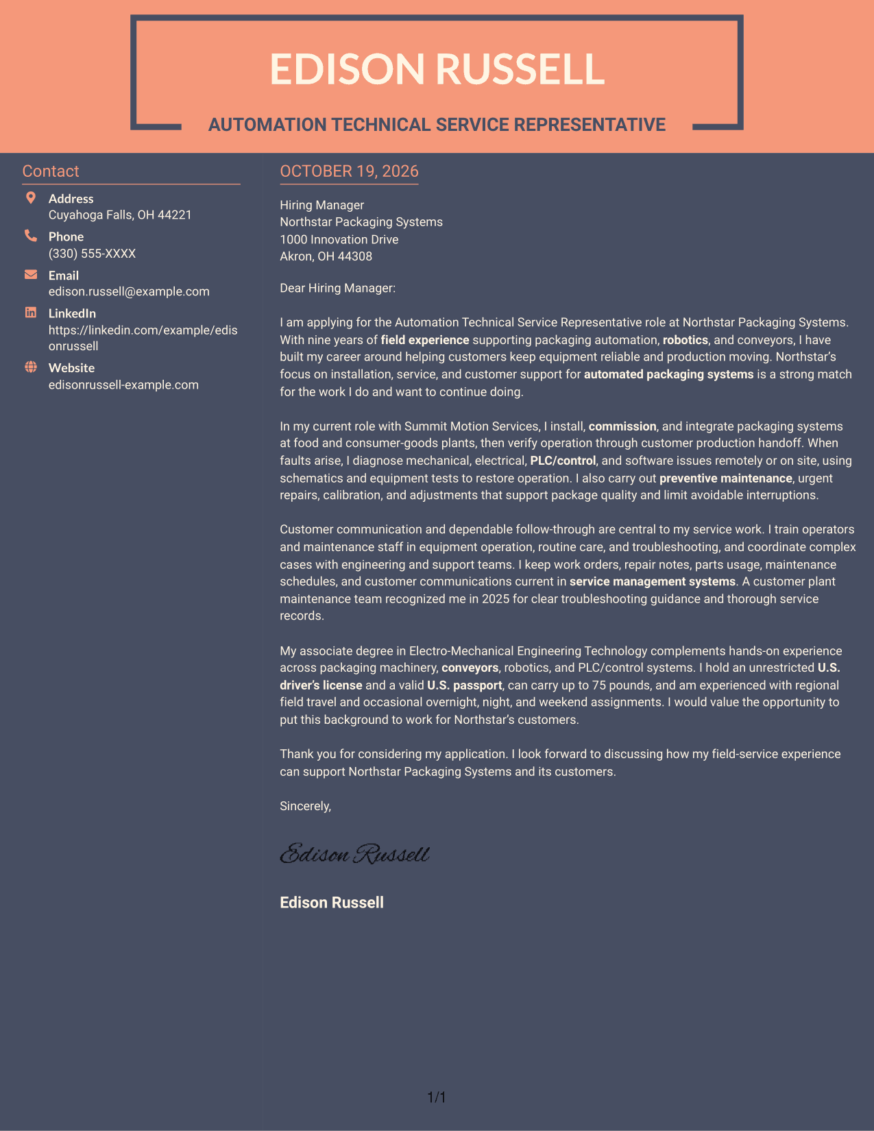 Cover letter example — page 1