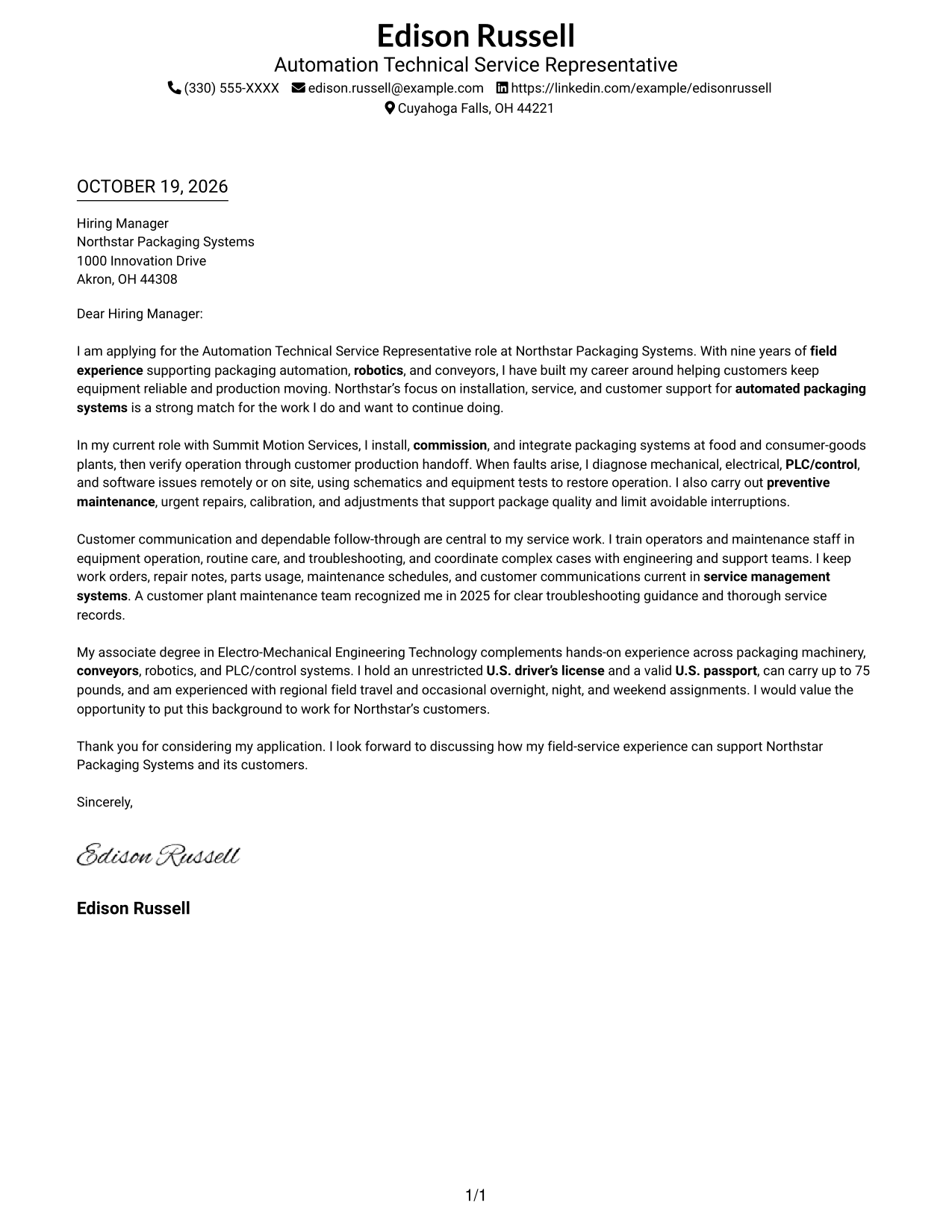 Cover letter example — page 1