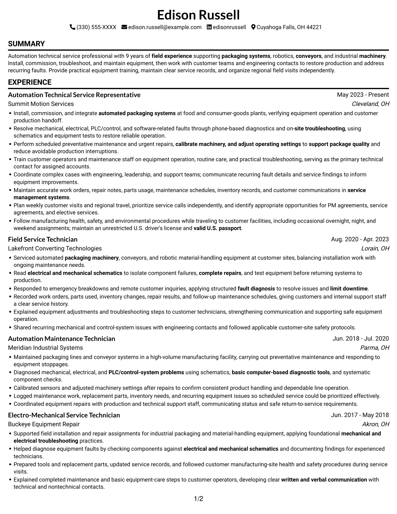 Resume example — page 1