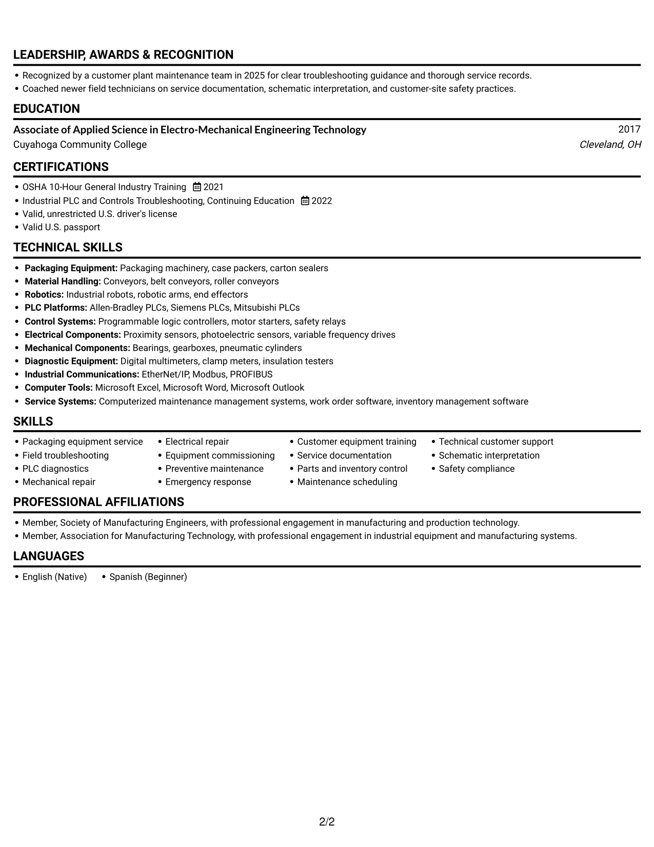 Resume example — page 2