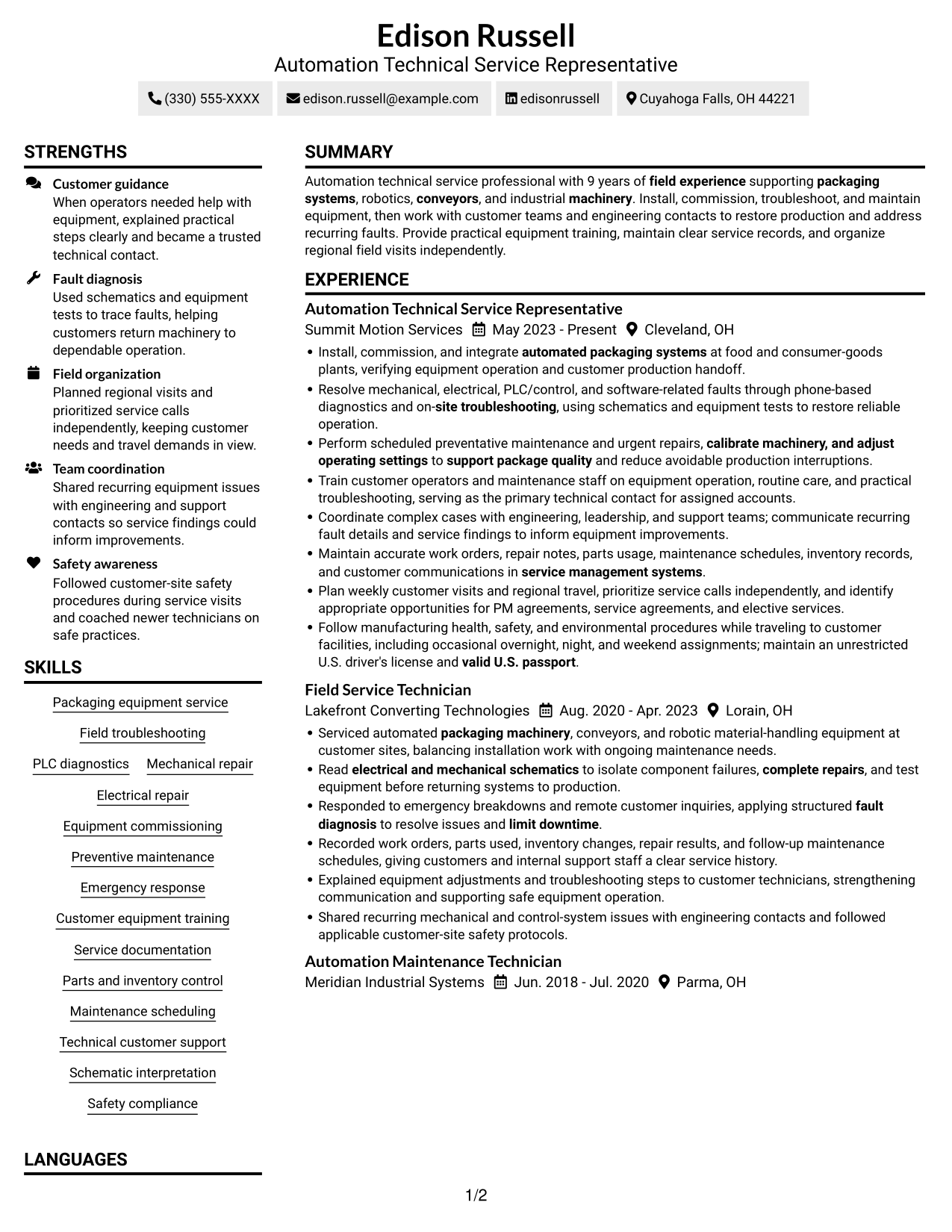 Resume example — page 1