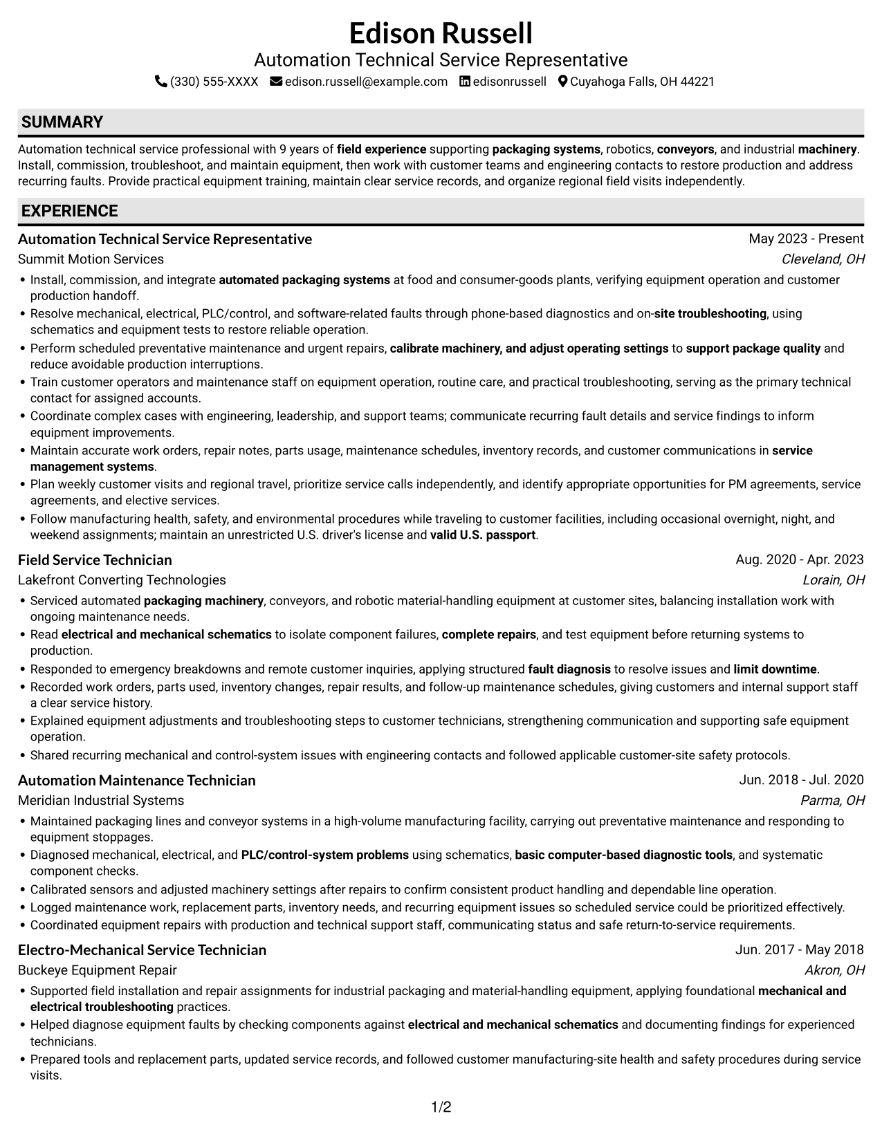 Resume example — page 1
