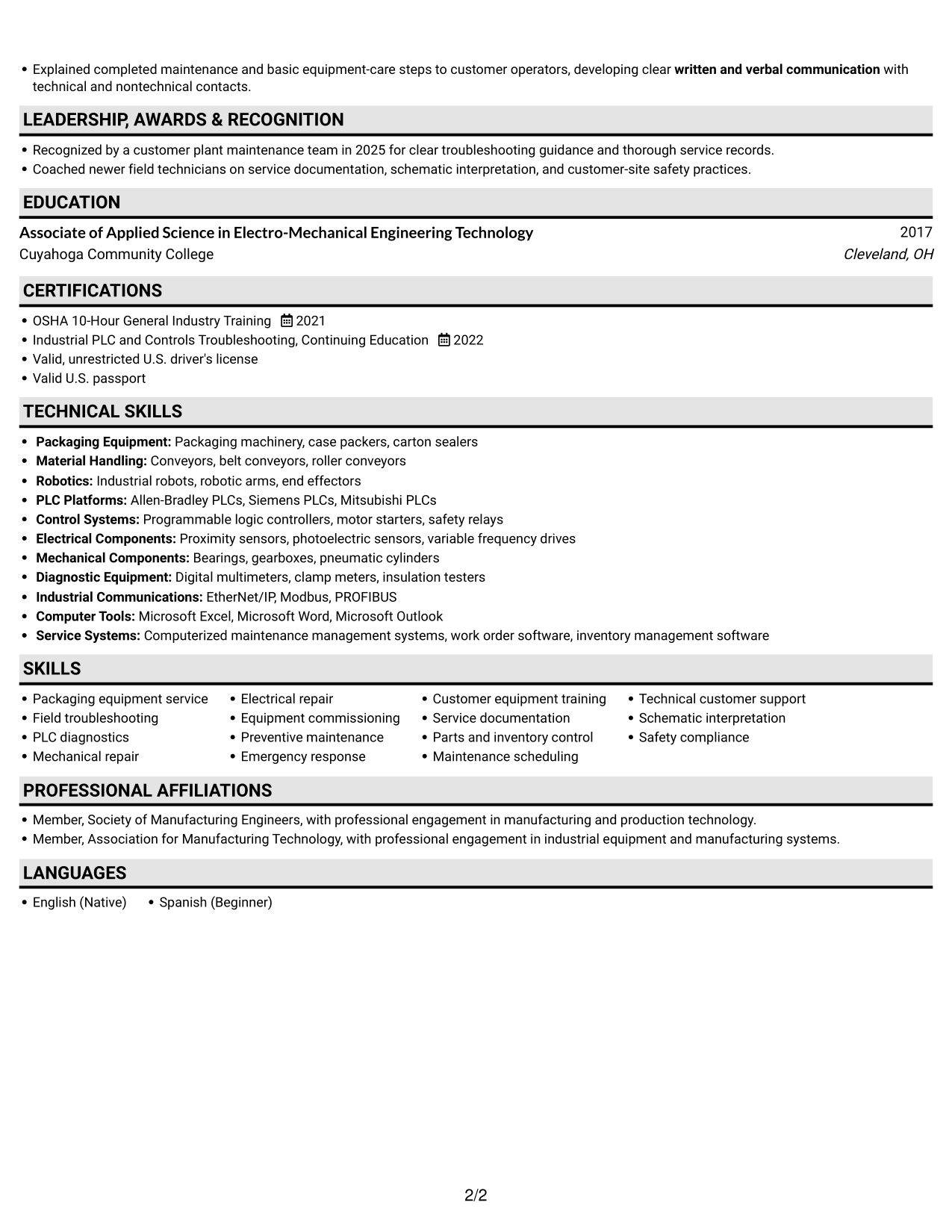 Resume example — page 2
