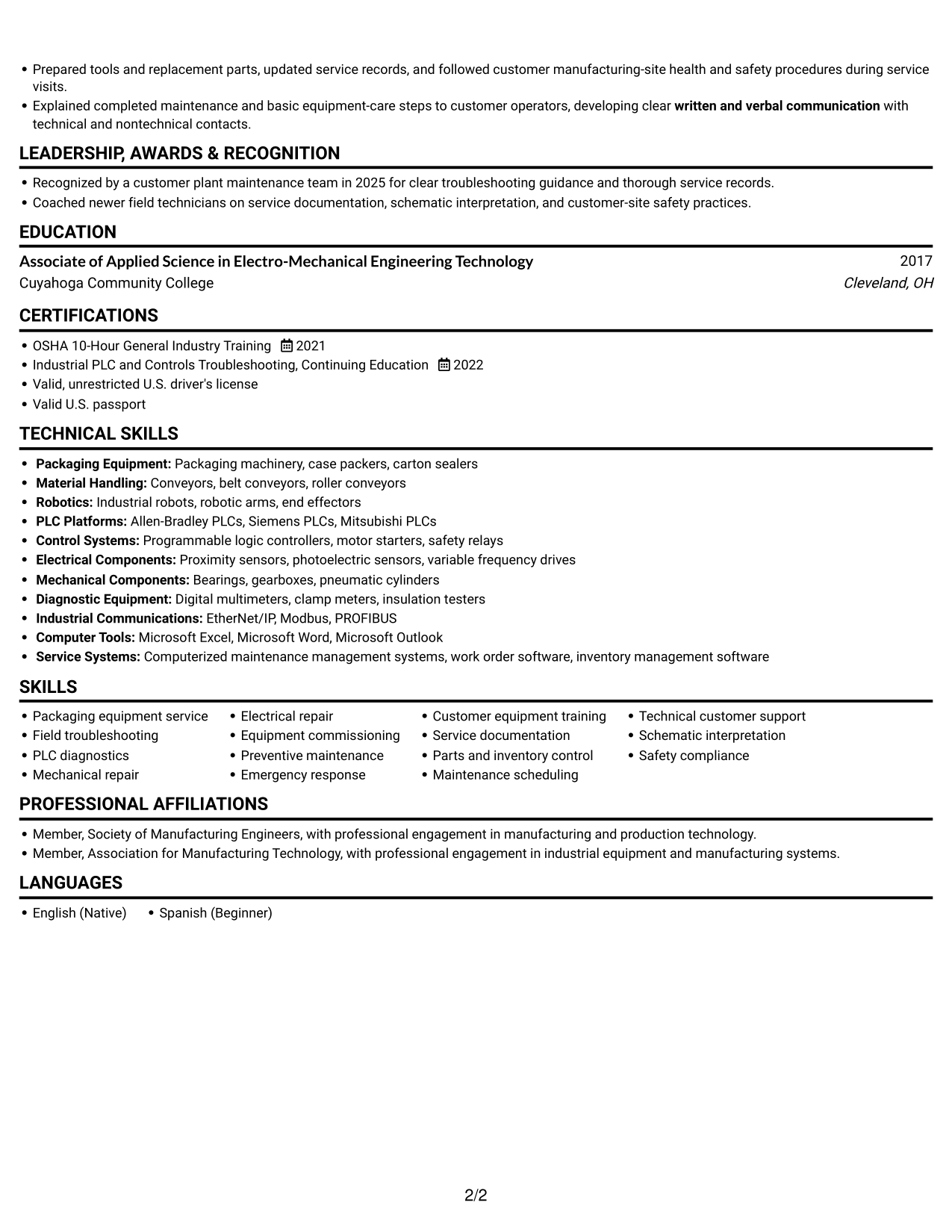 Resume example — page 2