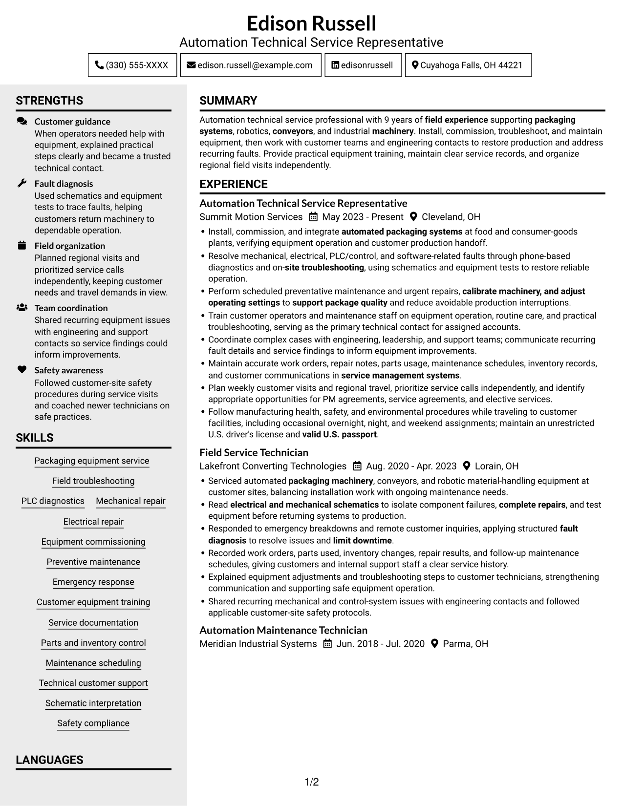 Resume example — page 1