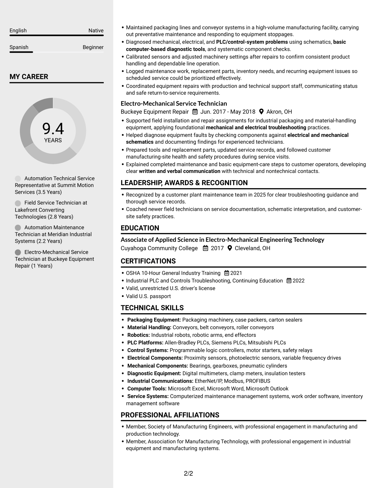 Resume example — page 2
