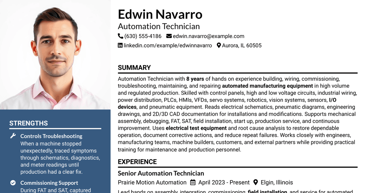 7 Automation Technician Resume Templates with Example