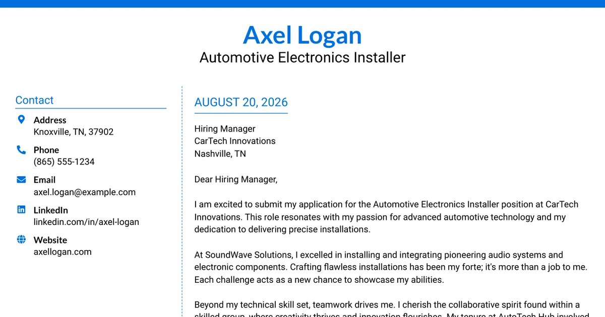 30+ Automotive Electronics Installer Cover Letter Templates with Example 2026