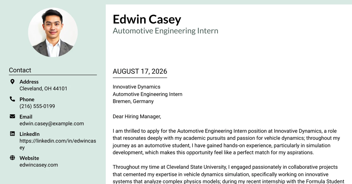 30+ Automotive Engineering Intern Cover Letter Templates with Example 2026