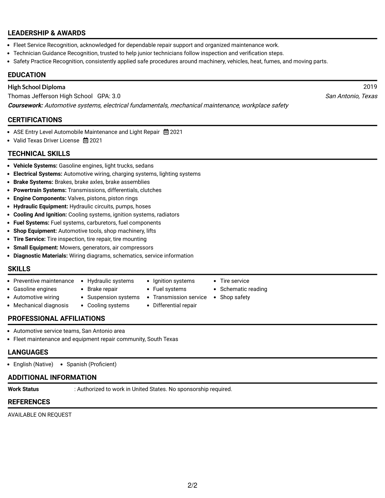 Resume Example Page 2