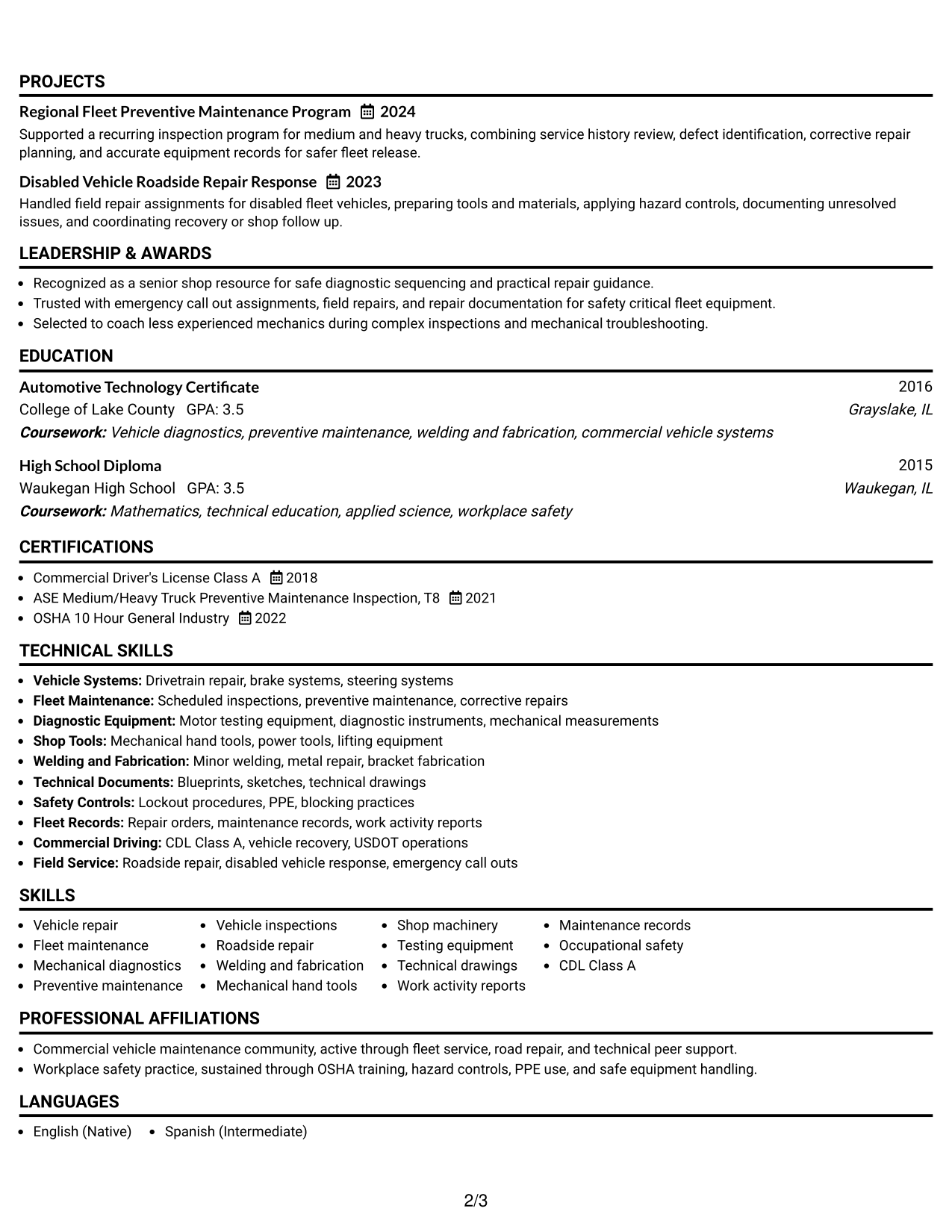 Resume Example Page 2