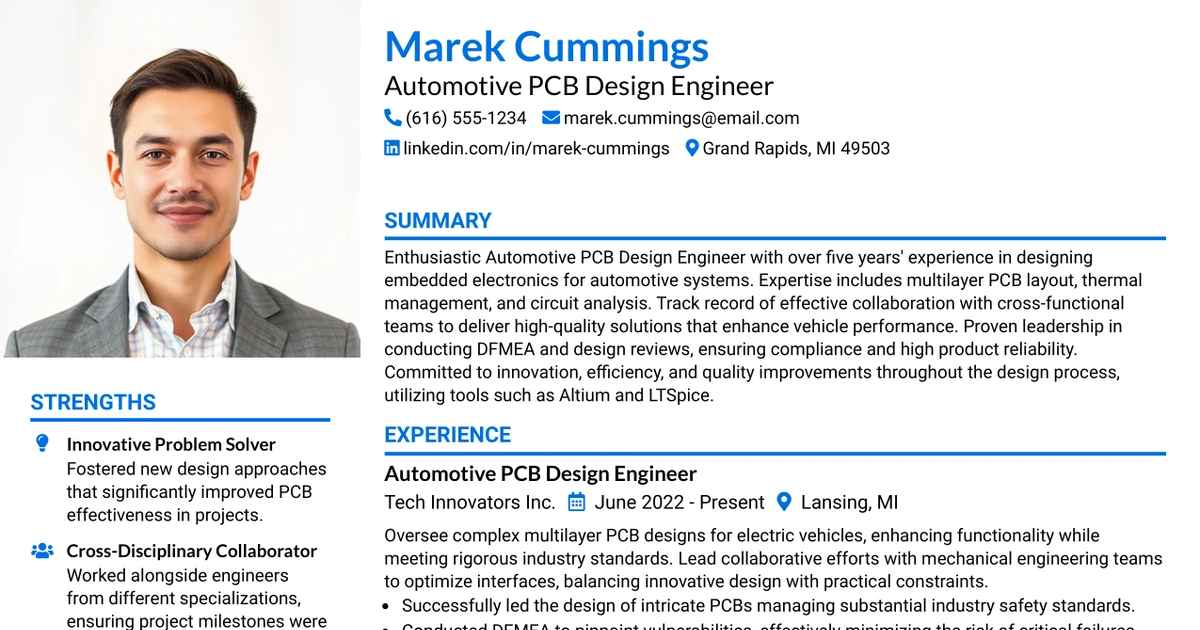 33 Automotive PCB Design Engineer Resume Templates with Example 2026 (ATS-Optimized)